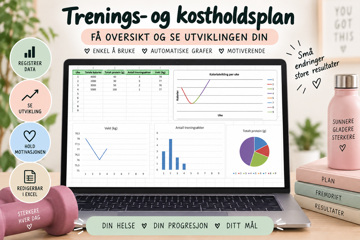 Trenings- og måltidsplanlegger med ukeoppsummering
