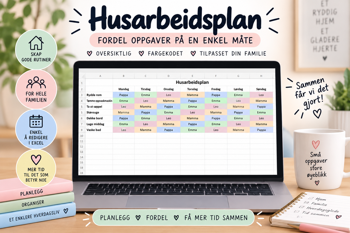 Husarbeidsplan familie Excel | Mal